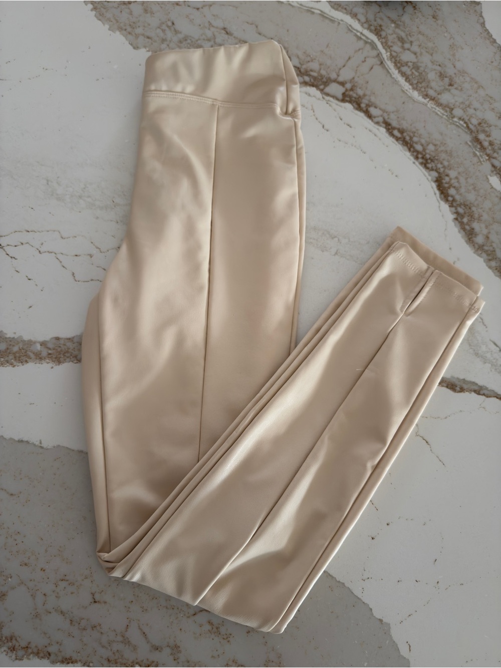 NWT Express Women's Cream Faux-leather High-Waist Pants, Size Small